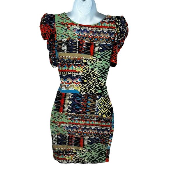 Forever 21 Mini Dress Sz S 80's 90's Inspired Bodycon Fitted Stretch Puff Sleeve - Picture 4 of 5